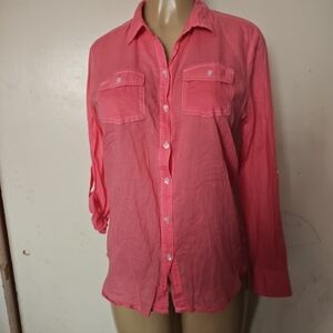 Sandra Ingrish Coral Pink Button Front Utility Shirt